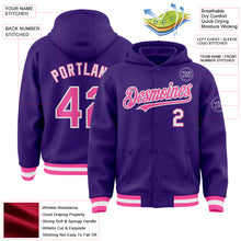 Charger l&#39;image dans la galerie, Custom Purple Pink-White Bomber Full-Snap Varsity Letterman Hoodie Jacket
