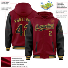 Load image into Gallery viewer, Custom Crimson Black-Old Gold Bomber Full-Snap Varsity Letterman Two Tone Hoodie Jacket
