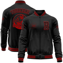 Load image into Gallery viewer, Custom Black Red Bomber Varsity Letterman Zipper Jacket
