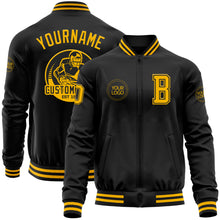 Загрузить изображение в средство просмотра галереи, Custom Black Gold Bomber Varsity Letterman Zipper Jacket
