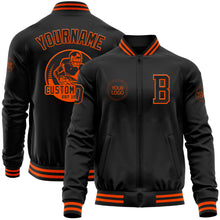 Charger l&#39;image dans la galerie, Custom Black Orange Bomber Varsity Letterman Zipper Jacket
