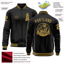 Загрузить изображение в средство просмотра галереи, Custom Black Old Gold Bomber Varsity Letterman Zipper Jacket
