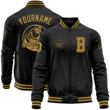 Загрузить изображение в средство просмотра галереи, Custom Black Old Gold Bomber Varsity Letterman Zipper Jacket
