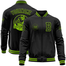 Laden Sie das Bild in den Galerie-Viewer, Custom Black Neon Green Bomber Varsity Letterman Zipper Jacket
