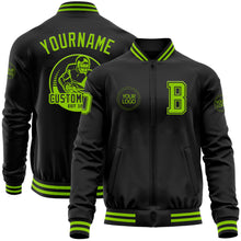 Laden Sie das Bild in den Galerie-Viewer, Custom Black Neon Green Bomber Varsity Letterman Zipper Jacket
