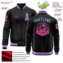 Load image into Gallery viewer, Custom Black Light Blue-Pink Bomber Varsity Letterman Zipper Jacket
