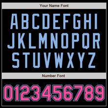 Load image into Gallery viewer, Custom Black Light Blue-Pink Bomber Varsity Letterman Zipper Jacket
