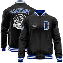 Load image into Gallery viewer, Custom Black Royal-White Bomber Varsity Letterman Zipper Jacket
