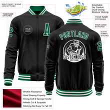 Laden Sie das Bild in den Galerie-Viewer, Custom Black Kelly Green-White Bomber Varsity Letterman Zipper Jacket
