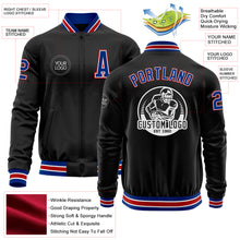 Laden Sie das Bild in den Galerie-Viewer, Custom Black Royal-Red Bomber Varsity Letterman Zipper Jacket
