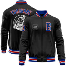 Laden Sie das Bild in den Galerie-Viewer, Custom Black Royal-Red Bomber Varsity Letterman Zipper Jacket
