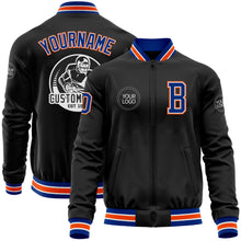 Загрузить изображение в средство просмотра галереи, Custom Black Royal-Orange Bomber Varsity Letterman Zipper Jacket

