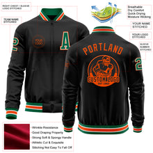 Загрузить изображение в средство просмотра галереи, Custom Black Kelly Green-Orange Bomber Varsity Letterman Zipper Jacket
