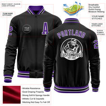 Загрузить изображение в средство просмотра галереи, Custom Black Purple-White Bomber Varsity Letterman Zipper Jacket
