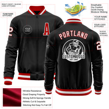 Load image into Gallery viewer, Custom Black Red-White Bomber Varsity Letterman Zipper Jacket
