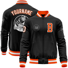Загрузить изображение в средство просмотра галереи, Custom Black Orange-White Bomber Varsity Letterman Zipper Jacket
