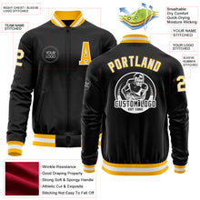 Charger l&#39;image dans la galerie, Custom Black Gold-White Bomber Varsity Letterman Zipper Jacket
