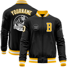 Charger l&#39;image dans la galerie, Custom Black Gold-White Bomber Varsity Letterman Zipper Jacket
