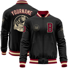 Charger l&#39;image dans la galerie, Custom Black Maroon-Cream Bomber Varsity Letterman Zipper Jacket
