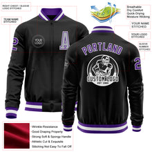 Загрузить изображение в средство просмотра галереи, Custom Black Purple-Gray Bomber Varsity Letterman Zipper Jacket

