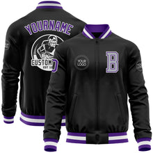 Загрузить изображение в средство просмотра галереи, Custom Black Purple-Gray Bomber Varsity Letterman Zipper Jacket
