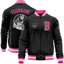 Загрузить изображение в средство просмотра галереи, Custom Black Pink-White Bomber Varsity Letterman Zipper Jacket
