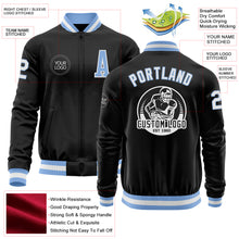 Load image into Gallery viewer, Custom Black Light Blue-White Bomber Varsity Letterman Zipper Jacket
