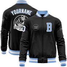 Load image into Gallery viewer, Custom Black Light Blue-White Bomber Varsity Letterman Zipper Jacket
