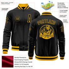 Загрузить изображение в средство просмотра галереи, Custom Black Gold Bomber Varsity Letterman Zipper Jacket
