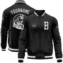 Загрузить изображение в средство просмотра галереи, Custom Black White Bomber Varsity Letterman Zipper Jacket
