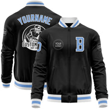 Загрузить изображение в средство просмотра галереи, Custom Black Light Blue-White Bomber Varsity Letterman Zipper Jacket
