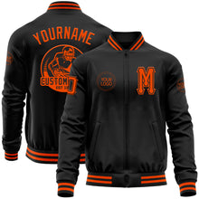 Загрузить изображение в средство просмотра галереи, Custom Black Orange Bomber Varsity Letterman Zipper Jacket
