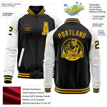 Загрузить изображение в средство просмотра галереи, Custom Black Gold-White Bomber Varsity Letterman Two Tone Zipper Jacket
