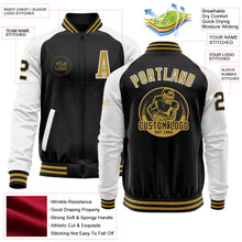 Загрузить изображение в средство просмотра галереи, Custom Black Old Gold-White Bomber Varsity Letterman Two Tone Zipper Jacket
