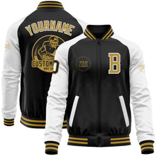 Загрузить изображение в средство просмотра галереи, Custom Black Old Gold-White Bomber Varsity Letterman Two Tone Zipper Jacket
