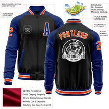 Загрузить изображение в средство просмотра галереи, Custom Black Orange-Royal Bomber Varsity Letterman Two Tone Zipper Jacket
