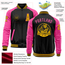 Загрузить изображение в средство просмотра галереи, Custom Black Gold-Pink Bomber Varsity Letterman Two Tone Zipper Jacket

