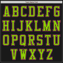 Laden Sie das Bild in den Galerie-Viewer, Custom Black Neon Green-Pink Bomber Varsity Letterman Two Tone Zipper Jacket
