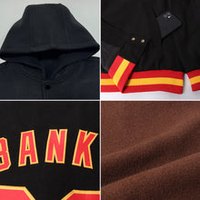 Charger l&#39;image dans la galerie, Custom Brown Gold-White Bomber Full-Snap Varsity Letterman Hoodie Jacket

