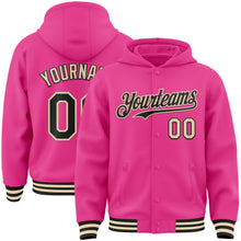 Загрузить изображение в средство просмотра галереи, Custom Pink Black-Cream Bomber Full-Snap Varsity Letterman Hoodie Jacket
