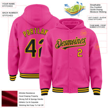 Загрузить изображение в средство просмотра галереи, Custom Pink Black-Gold Bomber Full-Snap Varsity Letterman Hoodie Jacket
