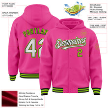 Загрузить изображение в средство просмотра галереи, Custom Pink Black-Neon Green Bomber Full-Snap Varsity Letterman Hoodie Jacket
