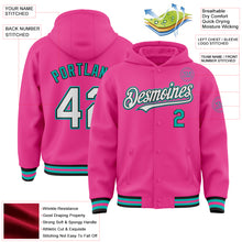 Загрузить изображение в средство просмотра галереи, Custom Pink Black-Aqua Bomber Full-Snap Varsity Letterman Hoodie Jacket
