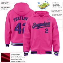 Laden Sie das Bild in den Galerie-Viewer, Custom Pink Purple-Black Bomber Full-Snap Varsity Letterman Hoodie Jacket
