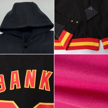 Load image into Gallery viewer, Custom Pink White-Gold Bomber Full-Snap Varsity Letterman Hoodie Jacket
