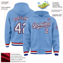 Laden Sie das Bild in den Galerie-Viewer, Custom Light Blue Royal-Red Bomber Full-Snap Varsity Letterman Hoodie Jacket
