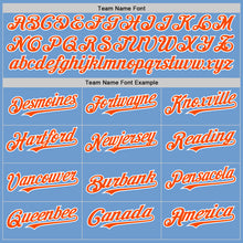 Laden Sie das Bild in den Galerie-Viewer, Custom Light Blue Orange-White Bomber Full-Snap Varsity Letterman Two Tone Hoodie Jacket
