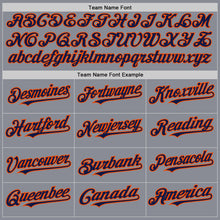 Laden Sie das Bild in den Galerie-Viewer, Custom Gray Navy-Orange Bomber Full-Snap Varsity Letterman Hoodie Jacket
