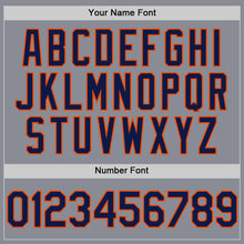 Laden Sie das Bild in den Galerie-Viewer, Custom Gray Navy-Orange Bomber Full-Snap Varsity Letterman Hoodie Jacket
