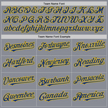 Load image into Gallery viewer, Custom Gray Royal-Yellow Bomber Full-Snap Varsity Letterman Hoodie Jacket
